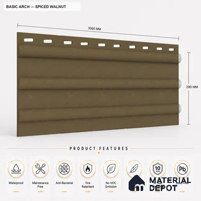 Spiced Walnut 10 ft x 0.6 ft (3060x180 mm) Arch Design Interior & Exterior Wall & Ceiling Panel - 17 mm | Suitable for Balcony, Facade & Open Area | Width is Subjected to 5% Variation