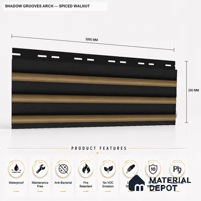 Spiced Walnut 10 ft x 0.6 ft (3060x180 mm) Dual Tone Arch Design Interior & Exterior Wall & Ceiling Panel - 17 mm | Suitable for Balcony, Facade & Open Area | Width is Subjected to 5% Variation