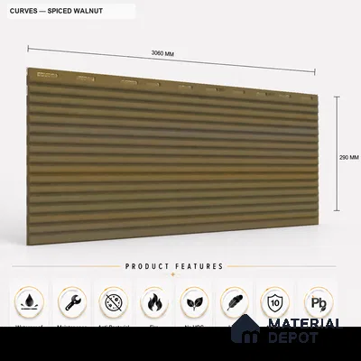 Spiced Walnut 10 ft x 0.68 ft (3060x208 mm) Curve Design Interior & Exterior Wall & Ceiling Panel - 10 mm | Suitable for Balcony, Facade & Open Area | Width is Subjected to 5% Variation