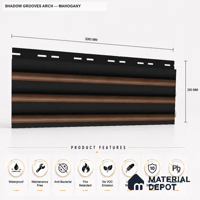 Mahogany 10 ft x 0.6 ft (3060x180 mm) Dual Tone Arch Design Interior & Exterior Wall & Ceiling Panel - 17 mm | Suitable for Balcony, Facade & Open Area | Width is Subjected to 5% Variation