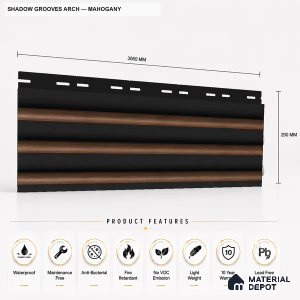 Mahogany 10 ft x 0.6 ft (3060x180 mm) Dual Tone Arch Design Interior & Exterior Wall & Ceiling Panel - 17 mm | Suitable for Balcony, Facade & Open Area | Width is Subjected to 5% Variation