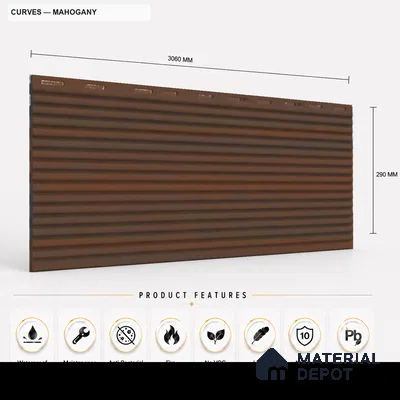 Mahogany 10 ft x 0.68 ft (3060x208 mm) Curve Design Interior & Exterior Wall & Ceiling Panel - 10 mm | Suitable for Balcony, Facade & Open Area | Width is Subjected to 5% Variation