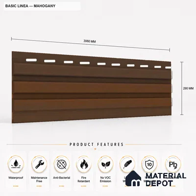Mahogany 10 ft x 0.5 ft (3060x150 mm) Linea Design Interior & Exterior Wall & Ceiling Panel - 15 mm | Suitable for Balcony, Facade & Open Area | Width is Subjected to 5% Variation