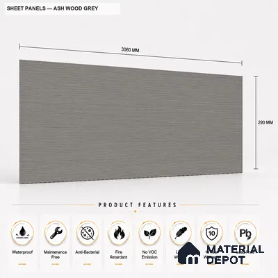 Ash Wood Grey 10 ft x 1.3 ft (3060x400 mm) Sheet Design Interior & Exterior Wall & Ceiling Panel - 1.1 mm | Suitable for Balcony, Facade & Open Area | Width is Subjected to 5% Variation