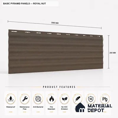 Royal Nut 10 ft x 0.45 ft (3060x140 mm) Pyramid Design Interior & Exterior Wall & Ceiling Panel - 14 mm | Suitable for Balcony, Facade & Open Area | Width is Subjected to 5% Variation