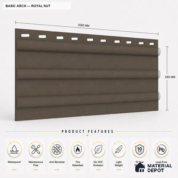 Royal Nut 10 ft x 0.6 ft (3060x180 mm) Arch Design Interior & Exterior Wall & Ceiling Panel - 17 mm | Suitable for Balcony, Facade & Open Area | Width is Subjected to 5% Variation