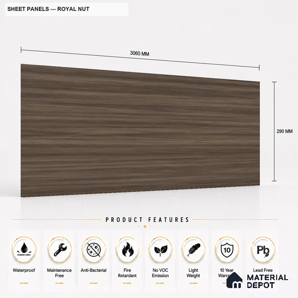 Royal Nut 10 ft x 1.3 ft (3060x400 mm) Sheet Design Interior & Exterior Wall & Ceiling Panel - 1.1 mm | Suitable for Balcony, Facade & Open Area | Width is Subjected to 5% Variation
