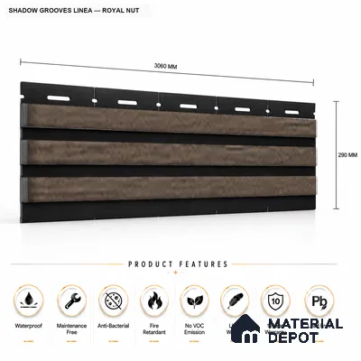 Royal Nut 10 ft x 0.5 ft (3060x150 mm) Dual Tone Linea Design Interior & Exterior Wall & Ceiling Panel - 15 mm | Suitable for Balcony, Facade & Open Area | Width is Subjected to 5% Variation