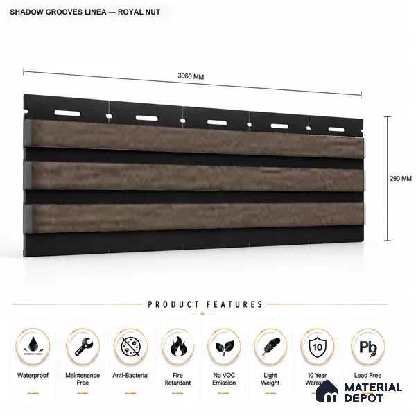 Royal Nut 10 ft x 0.5 ft (3060x150 mm) Dual Tone Linea Design Interior & Exterior Wall & Ceiling Panel - 15 mm | Suitable for Balcony, Facade & Open Area | Width is Subjected to 5% Variation