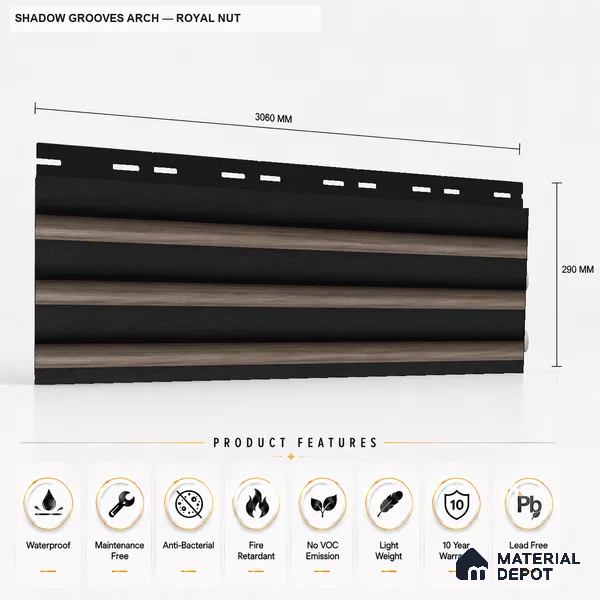 Royal Nut 10 ft x 0.6 ft (3060x180 mm) Dual Tone Arch Design Interior & Exterior Wall & Ceiling Panel - 17 mm | Suitable for Balcony, Facade & Open Area | Width is Subjected to 5% Variation