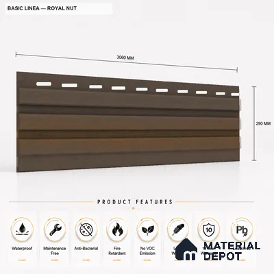 Royal Nut 10 ft x 0.5 ft (3060x150 mm) Linea Design Interior & Exterior Wall & Ceiling Panel - 15 mm | Suitable for Balcony, Facade & Open Area | Width is Subjected to 5% Variation