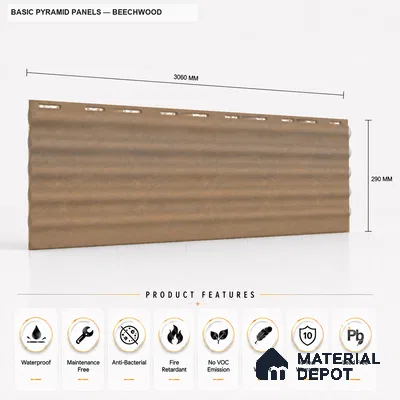 Beech Wood 10 ft x 0.45 ft (3060x140 mm) Pyramid Design Interior & Exterior Wall & Ceiling Panel - 14 mm | Suitable for Balcony, Facade & Open Area | Width is Subjected to 5% Variation