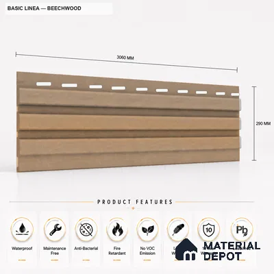 Beech Wood 10 ft x 0.5 ft (3060x150 mm) Linea Design Interior & Exterior Wall & Ceiling Panel - 15 mm | Suitable for Balcony, Facade & Open Area | Width is Subjected to 5% Variation