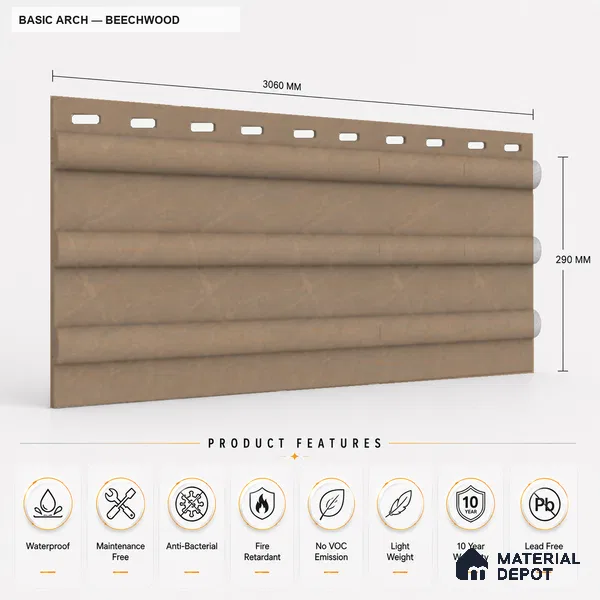 Beech Wood 10 ft x 0.6 ft (3060x180 mm) Arch Design Interior & Exterior Wall & Ceiling Panel - 17 mm | Suitable for Balcony, Facade & Open Area | Width is Subjected to 5% Variation