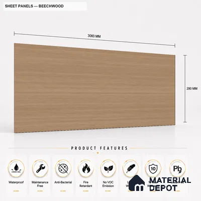 Beech Wood 10 ft x 1.3 ft (3060x400 mm) Sheet Design Interior & Exterior Wall & Ceiling Panel - 1.1 mm | Suitable for Balcony, Facade & Open Area | Width is Subjected to 5% Variation