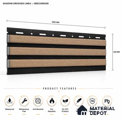 Beech Wood 10 ft x 0.5 ft (3060x150 mm) Dual Tone Linea Design Interior & Exterior Wall & Ceiling Panel - 15 mm | Suitable for Balcony, Facade & Open Area | Width is Subjected to 5% Variation