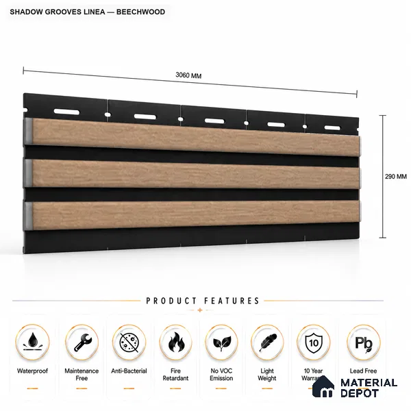 Beech Wood 10 ft x 0.5 ft (3060x150 mm) Dual Tone Linea Design Interior & Exterior Wall & Ceiling Panel - 15 mm | Suitable for Balcony, Facade & Open Area | Width is Subjected to 5% Variation