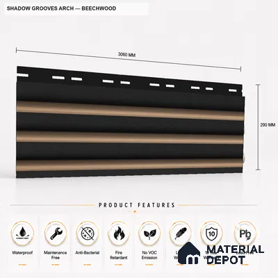 Beech Wood 10 ft x 0.6 ft (3060x180 mm) Dual Tone Arch Design Interior & Exterior Wall & Ceiling Panel - 17 mm | Suitable for Balcony, Facade & Open Area | Width is Subjected to 5% Variation