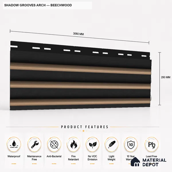 Beech Wood 10 ft x 0.6 ft (3060x180 mm) Dual Tone Arch Design Interior & Exterior Wall & Ceiling Panel - 17 mm | Suitable for Balcony, Facade & Open Area | Width is Subjected to 5% Variation