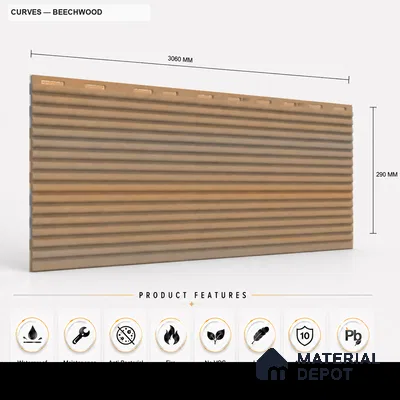 Beech Wood 10 ft x 0.68 ft (3060x208 mm) Curve Design Interior & Exterior Wall & Ceiling Panel - 10 mm | Suitable for Balcony, Facade & Open Area | Width is Subjected to 5% Variation