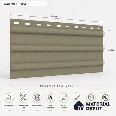 Gold 10 ft x 0.6 ft (3060x180 mm) Arch Design Interior & Exterior Wall & Ceiling Panel - 17 mm | Suitable for Balcony, Facade & Open Area | Width is Subjected to 5% Variation