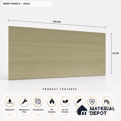 Gold 10 ft x 1.3 ft (3060x400 mm) Sheet Design Interior & Exterior Wall & Ceiling Panel - 1.1 mm | Suitable for Balcony, Facade & Open Area | Width is Subjected to 5% Variation