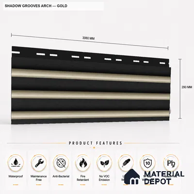 Gold 10 ft x 0.6 ft (3060x180 mm) Dual Tone Arch Design Interior & Exterior Wall & Ceiling Panel - 17 mm | Suitable for Balcony, Facade & Open Area | Width is Subjected to 5% Variation