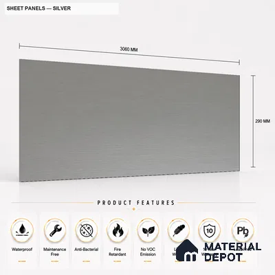 Silver 10 ft x 1.3 ft (3060x400 mm) Sheet Design Interior & Exterior Wall & Ceiling Panel - 1.1 mm | Suitable for Balcony, Facade & Open Area | Width is Subjected to 5% Variation