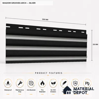 Silver 10 ft x 0.6 ft (3060x180 mm) Dual Tone Arch Design Interior & Exterior Wall & Ceiling Panel - 17 mm | Suitable for Balcony, Facade & Open Area | Width is Subjected to 5% Variation
