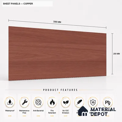 Copper 10 ft x 1.3 ft (3060x400 mm) Sheet Design Interior & Exterior Wall & Ceiling Panel - 1.1 mm | Suitable for Balcony, Facade & Open Area | Width is Subjected to 5% Variation