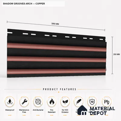 Copper 10 ft x 0.6 ft (3060x180 mm) Dual Tone Arch Design Interior & Exterior Wall & Ceiling Panel - 17 mm | Suitable for Balcony, Facade & Open Area | Width is Subjected to 5% Variation
