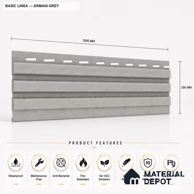 Armani Grey 10 ft x 0.5 ft (3060x150 mm) Linea Design Interior & Exterior Wall & Ceiling Panel - 15 mm | Suitable for Balcony, Facade & Open Area | Width is Subjected to 5% Variation