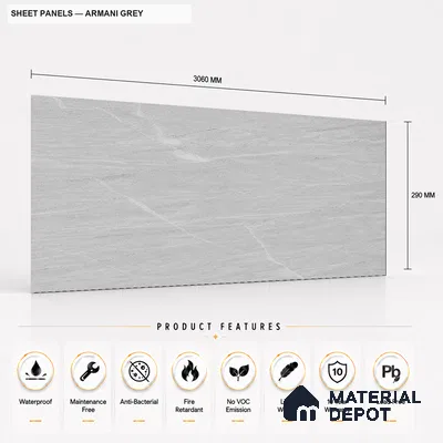 Armani Grey 10 ft x 1.3 ft (3060x400 mm) Sheet Design Interior & Exterior Wall & Ceiling Panel - 1.1 mm | Suitable for Balcony, Facade & Open Area | Width is Subjected to 5% Variation