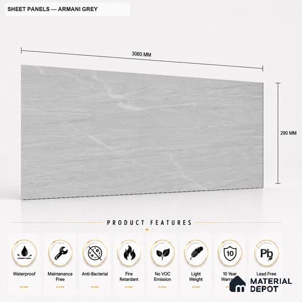 Armani Grey 10 ft x 1.3 ft (3060x400 mm) Sheet Design Interior & Exterior Wall & Ceiling Panel - 1.1 mm | Suitable for Balcony, Facade & Open Area | Width is Subjected to 5% Variation