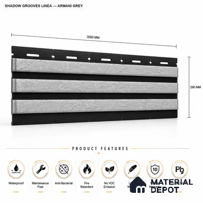 Armani Grey 10 ft x 0.5 ft (3060x150 mm) Dual Tone Linea Design Interior & Exterior Wall & Ceiling Panel - 15 mm | Suitable for Balcony, Facade & Open Area | Width is Subjected to 5% Variation