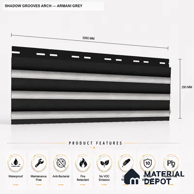 Armani Grey 10 ft x 0.6 ft (3060x180 mm) Dual Tone Arch Design Interior & Exterior Wall & Ceiling Panel - 17 mm | Suitable for Balcony, Facade & Open Area | Width is Subjected to 5% Variation