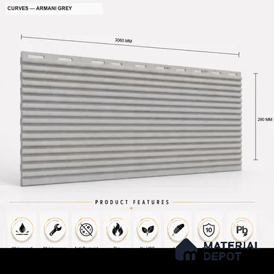 Armani Grey 10 ft x 0.68 ft (3060x208 mm) Curve Design Interior & Exterior Wall & Ceiling Panel - 10 mm | Suitable for Balcony, Facade & Open Area | Width is Subjected to 5% Variation
