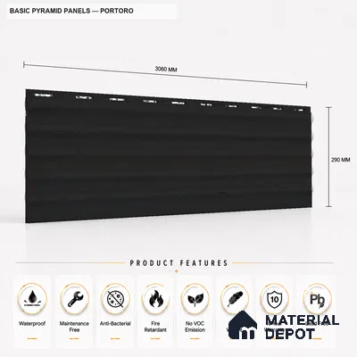 Portoro 10 ft x 0.45 ft (3060x140 mm) Pyramid Design Interior & Exterior Wall & Ceiling Panel - 14 mm | Suitable for Balcony, Facade & Open Area | Width is Subjected to 5% Variation