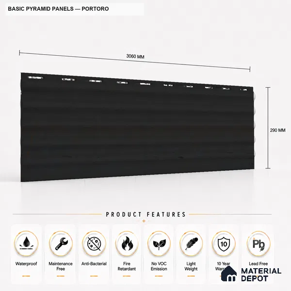 Portoro 10 ft x 0.45 ft (3060x140 mm) Pyramid Design Interior & Exterior Wall & Ceiling Panel - 14 mm | Suitable for Balcony, Facade & Open Area | Width is Subjected to 5% Variation
