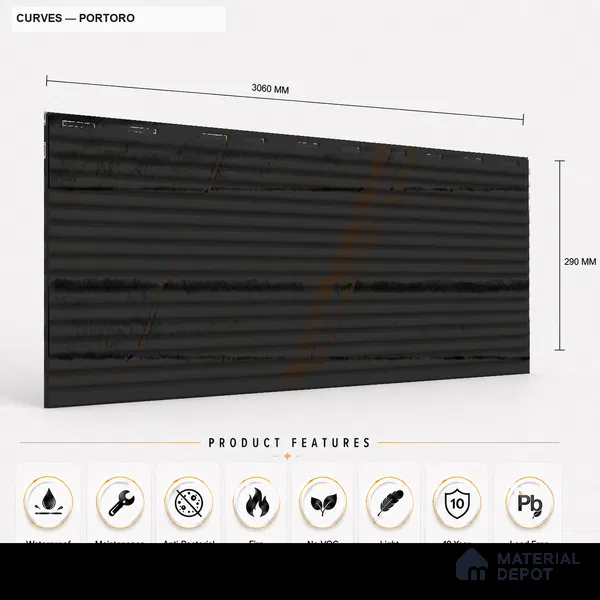 Portoro 10 ft x 0.68 ft (3060x208 mm) Curve Design Interior & Exterior Wall & Ceiling Panel - 10 mm | Suitable for Balcony, Facade & Open Area | Width is Subjected to 5% Variation