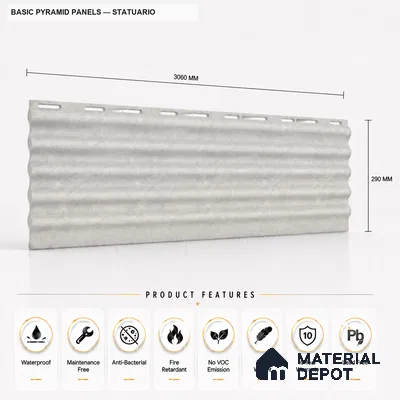 Statuario 10 ft x 0.45 ft (3060x140 mm) Pyramid Design Interior & Exterior Wall & Ceiling Panel - 14 mm | Suitable for Balcony, Facade & Open Area | Width is Subjected to 5% Variation