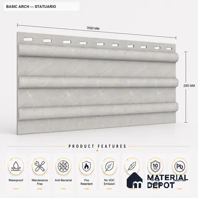 Statuario 10 ft x 0.6 ft (3060x180 mm) Arch Design Interior & Exterior Wall & Ceiling Panel - 17 mm | Suitable for Balcony, Facade & Open Area | Width is Subjected to 5% Variation
