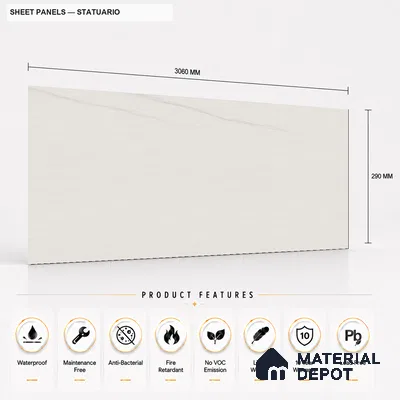 Statuario 10 ft x 1.3 ft (3060x400 mm) Sheet Design Interior & Exterior Wall & Ceiling Panel - 1.1 mm | Suitable for Balcony, Facade & Open Area | Width is Subjected to 5% Variation