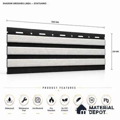 Statuario 10 ft x 0.5 ft (3060x150 mm) Dual Tone Linea Design Interior & Exterior Wall & Ceiling Panel - 15 mm | Suitable for Balcony, Facade & Open Area | Width is Subjected to 5% Variation