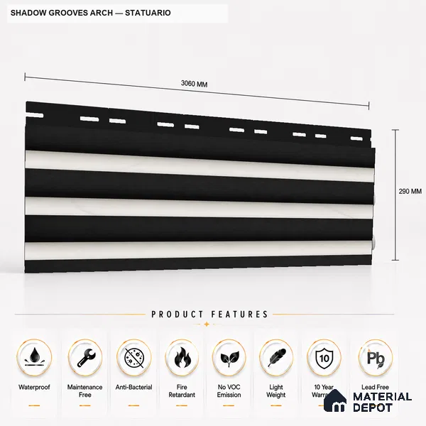 Statuario 10 ft x 0.6 ft (3060x180 mm) Dual Tone Arch Design Interior & Exterior Wall & Ceiling Panel - 17 mm | Suitable for Balcony, Facade & Open Area | Width is Subjected to 5% Variation