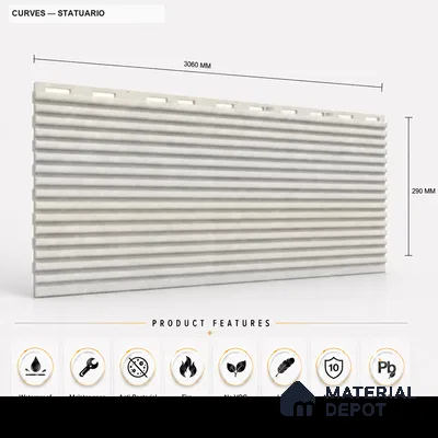 Statuario 10 ft x 0.68 ft (3060x208 mm) Curve Design Interior & Exterior Wall & Ceiling Panel - 10 mm | Suitable for Balcony, Facade & Open Area | Width is Subjected to 5% Variation