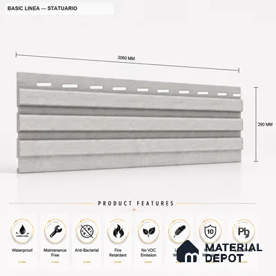 Statuario 10 ft x 0.5 ft (3060x150 mm) Linea Design Interior & Exterior Wall & Ceiling Panel - 15 mm | Suitable for Balcony, Facade & Open Area | Width is Subjected to 5% Variation
