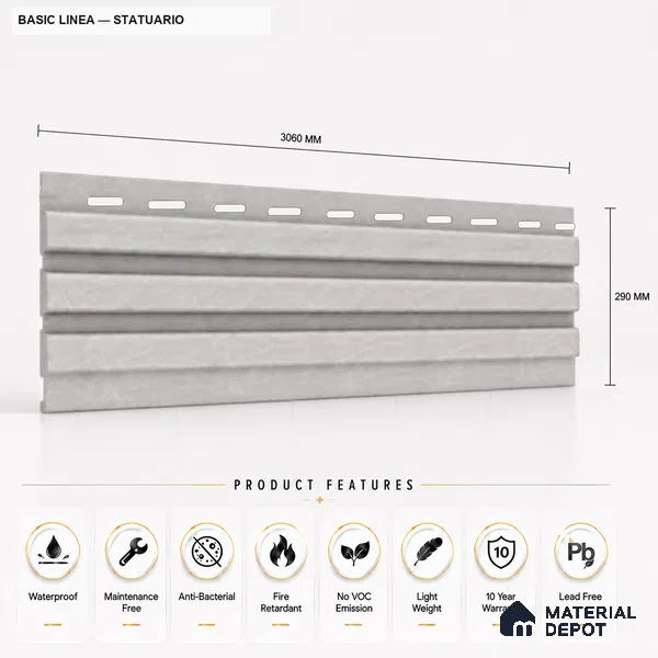 Statuario 10 ft x 0.5 ft (3060x150 mm) Linea Design Interior & Exterior Wall & Ceiling Panel - 15 mm | Suitable for Balcony, Facade & Open Area | Width is Subjected to 5% Variation
