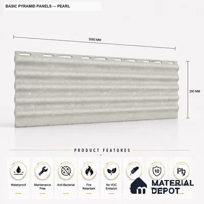 Pearl 10 ft x 0.45 ft (3060x140 mm) Pyramid Design Interior & Exterior Wall & Ceiling Panel - 14 mm | Suitable for Balcony, Facade & Open Area | Width is Subjected to 5% Variation
