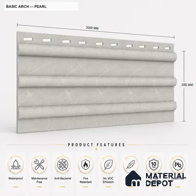 Pearl 10 ft x 0.6 ft (3060x180 mm) Arch Design Interior & Exterior Wall & Ceiling Panel - 17 mm | Suitable for Balcony, Facade & Open Area | Width is Subjected to 5% Variation